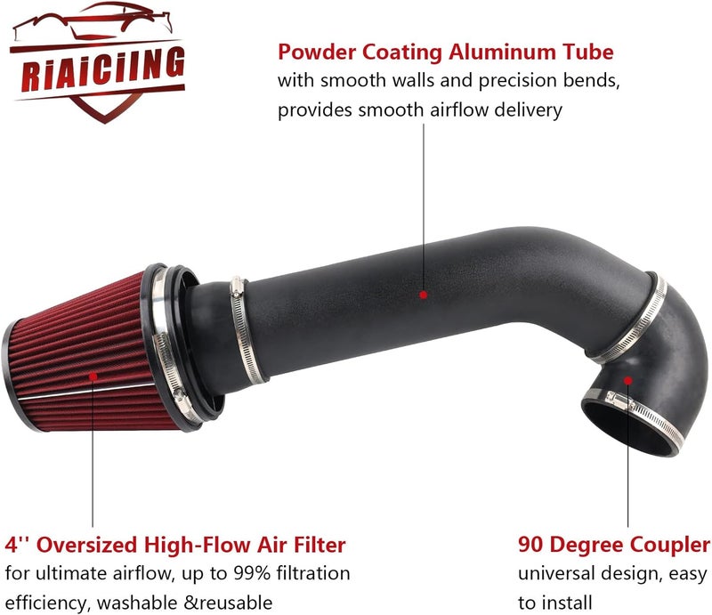 RiAiCiING 4'' LS Swap Cold Air Intake Kit, Universal Fit, Compatible with LS1 LS2 LSX LQ4 LQ9 Restomod A-Body G-Body Camaro Chevelle GTO Monte Carlo Caprice - Image 3